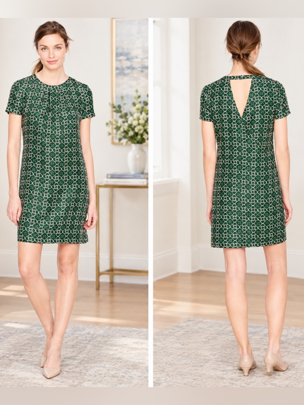 J. Crew Swoop Latticework Medallion 100% Silk Sheath Mini Dress